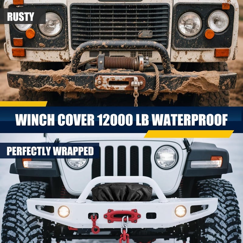 LBCSO Heavy Duty 900D Oxford Winch Cover Waterproof Dustproof, for 8500-17500 lb Winches, Universal Weatherproof Protective Cover for Jeep Wrangler, Truck, ATV, Off-Road Vehicles & Trailers - Image 3